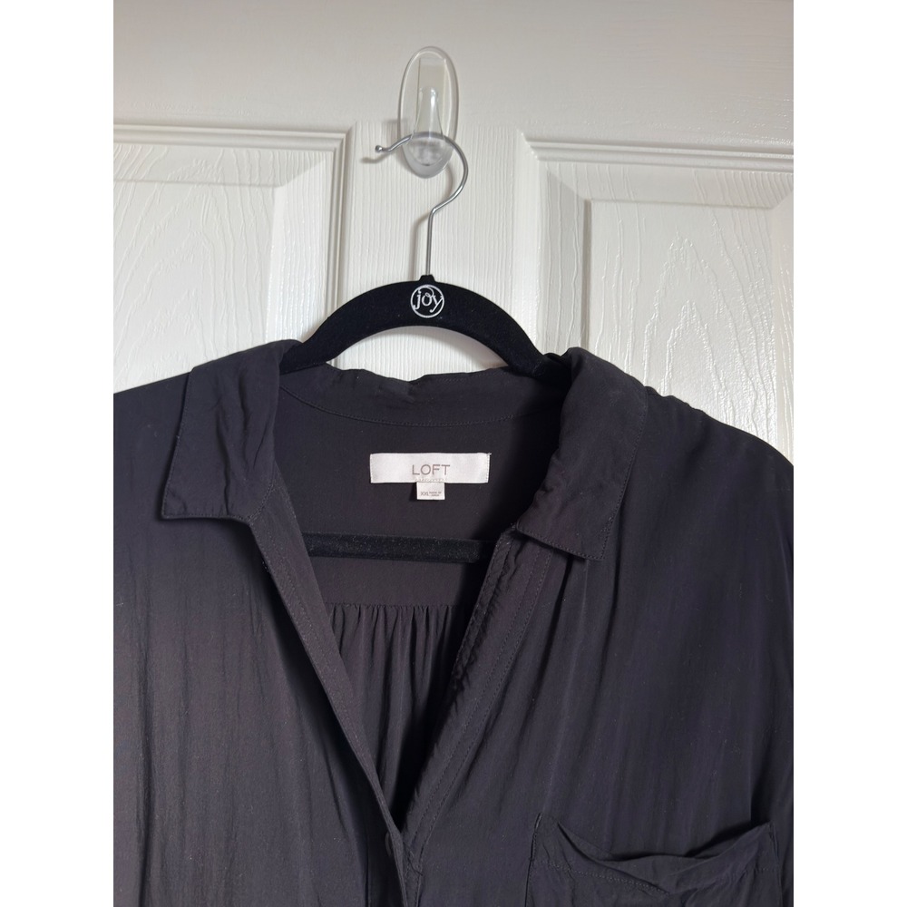 LOFT Tiered Pocket Black Short Sleeve Shirt Dress Size XXL - Picture 6 of 10